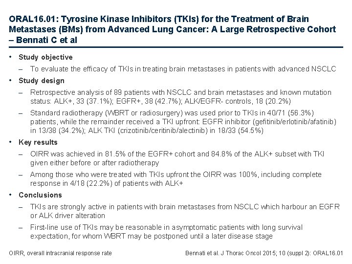ORAL 16. 01: Tyrosine Kinase Inhibitors (TKIs) for the Treatment of Brain Metastases (BMs)