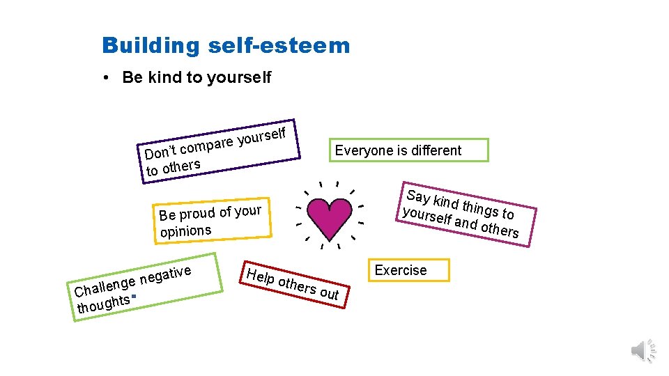 Building self-esteem • Be kind to yourself u o y e r compa Don’t