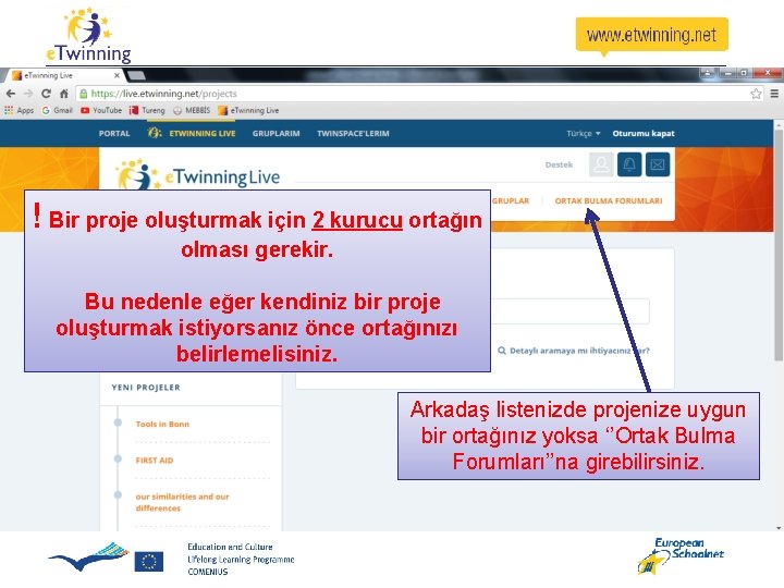 ! Bir proje oluşturmak için 2 kurucu ortağın olması gerekir. Bu nedenle eğer kendiniz ! Bir proje oluşturmak için 2 kurucu ortağın olması gerekir. Bu nedenle eğer kendiniz