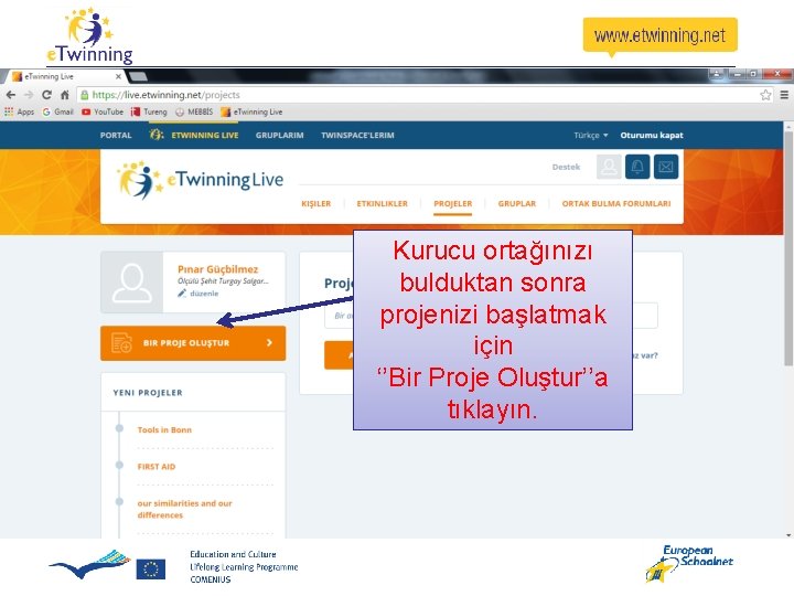 Kurucu ortağınızı bulduktan sonra projenizi başlatmak için ‘’Bir Proje Oluştur’’a tıklayın. Kurucu ortağınızı bulduktan sonra projenizi başlatmak için ‘’Bir Proje Oluştur’’a tıklayın.