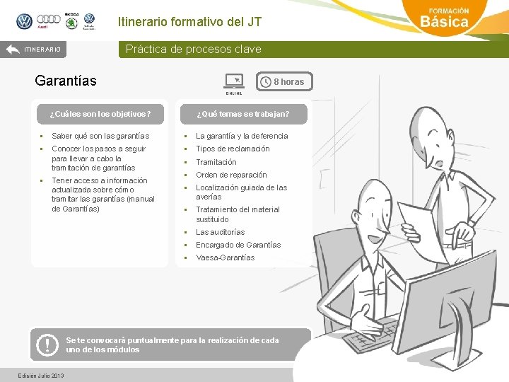 Itinerario formativo del JT Práctica de procesos clave ITINERARIO Garantías 8 horas ONLINE ¿Cuáles
