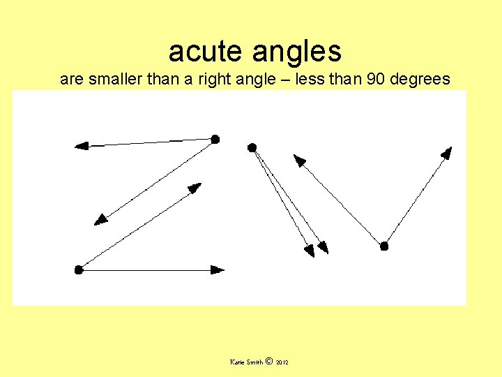 acute angles are smaller than a right angle – less than 90 degrees Katie