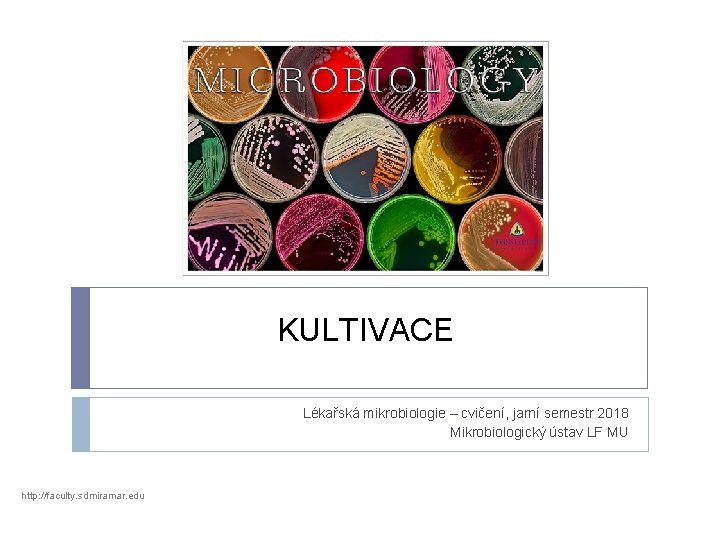 KULTIVACE Lékařská mikrobiologie – cvičení, jarní semestr 2018 Mikrobiologický ústav LF MU http: //faculty.