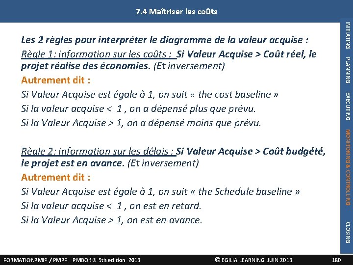 7. 4 Maîtriser les coûts INITIATING PLANNING Les 2 règles pour interpréter le diagramme