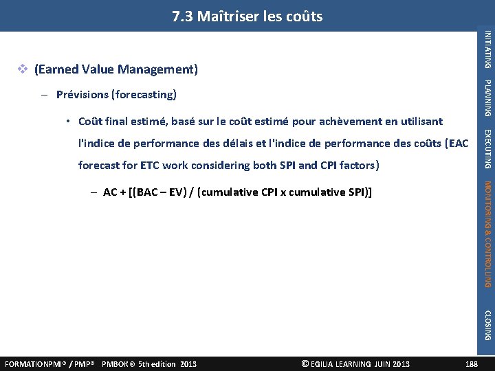 7. 3 Maîtriser les coûts INITIATING 3. Maîtriser les coûts (Earned Value Management) PLANNING