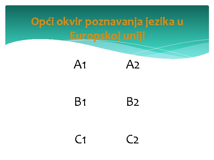 Opći okvir poznavanja jezika u Europskoj uniji A 1 A 2 B 1 B