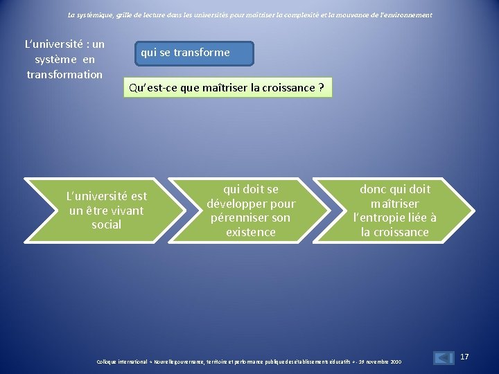 La systémique, grille de lecture dans les universités pour maîtriser la complexité et la