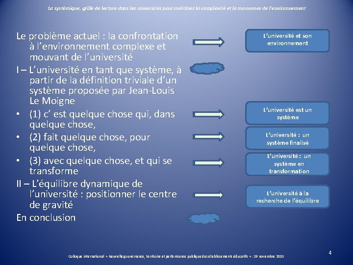 La systémique, grille de lecture dans les universités pour maîtriser la complexité et la