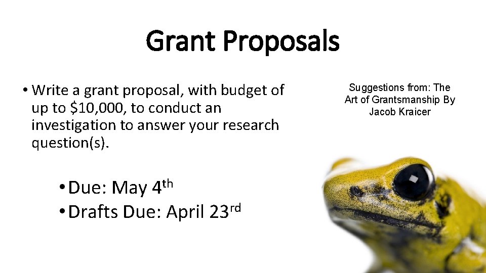 Grant Proposals • Write a grant proposal, with budget of up to $10, 000,