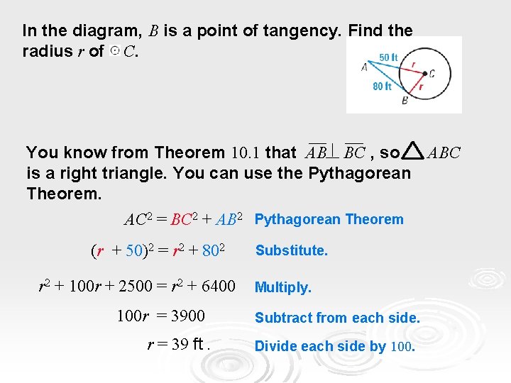 In the diagram, B is a point of tangency. Find the radius r of In the diagram, B is a point of tangency. Find the radius r of
