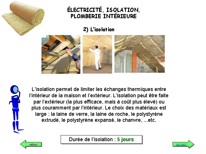 ÉLECTRICITÉ, ISOLATION, PLOMBERIE INTÉRIEURE 2) L’isolation permet de limiter les échanges thermiques entre l’intérieur