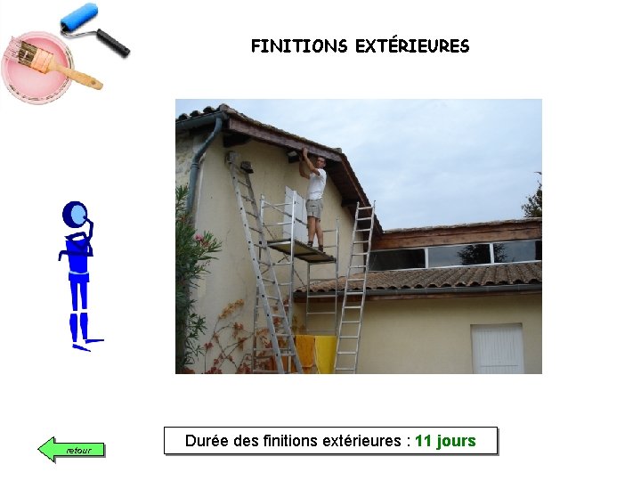 FINITIONS EXTÉRIEURES retour Durée des finitions extérieures : 11 jours 