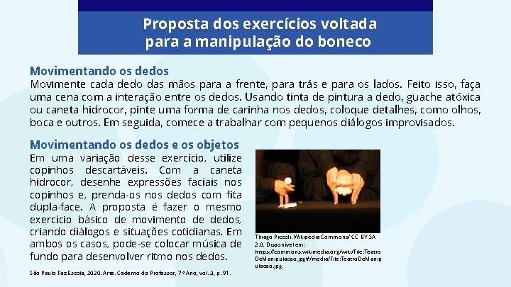 Proposta dos exercícios voltada para a manipulação do boneco Movimentando os dedos Movimente cada