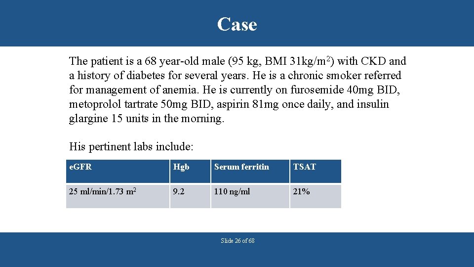 Case The patient is a 68 year-old male (95 kg, BMI 31 kg/m 2)