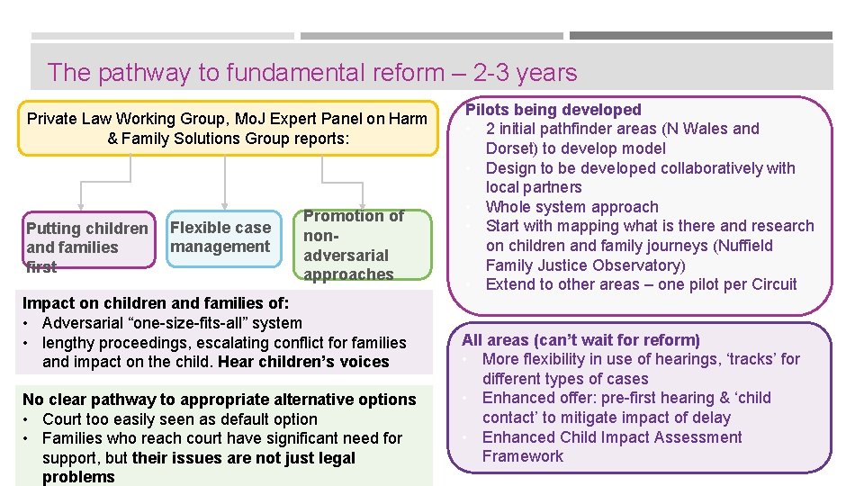 The pathway to fundamental reform – 2 -3 years Private Law Working Group, Mo.