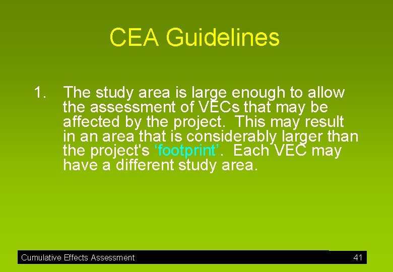 CEA Guidelines 1. The study area is large enough to allow the assessment of