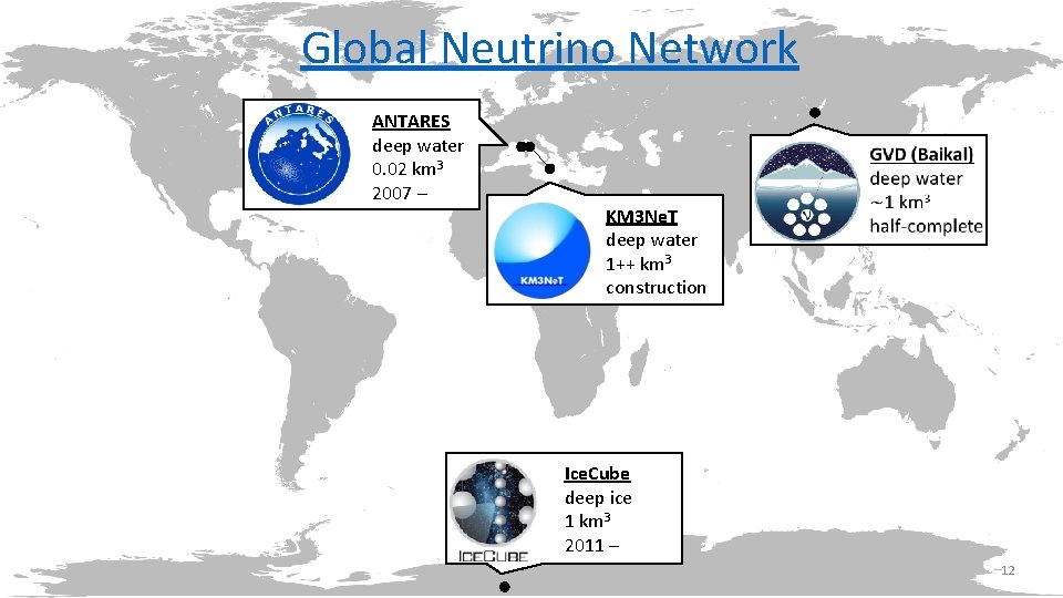 Global Neutrino Network ANTARES deep water 0. 02 km 3 2007 – KM 3