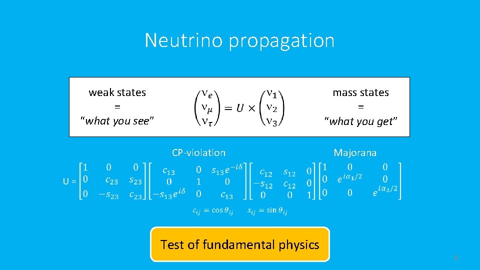 Neutrino propagation weak states = “what you see” mass states = “what you get”