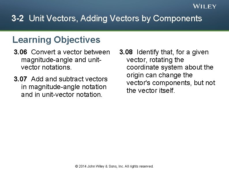 3 -2 Unit Vectors, Adding Vectors by Components Learning Objectives 3. 06 Convert a