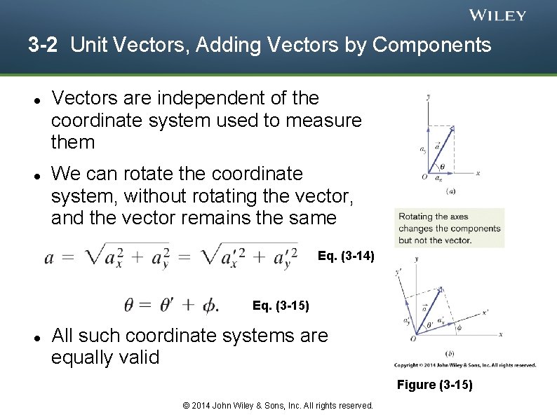 3 -2 Unit Vectors, Adding Vectors by Components Vectors are independent of the coordinate