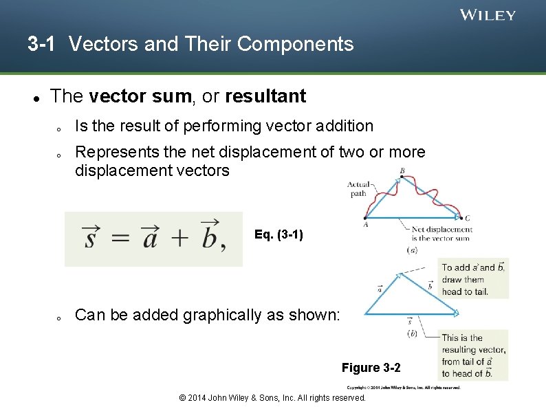 3 -1 Vectors and Their Components The vector sum, or resultant o o Is