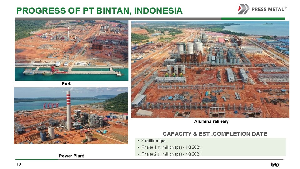 PROGRESS OF PT BINTAN, INDONESIA Port Alumina refinery CAPACITY & EST. COMPLETION DATE •