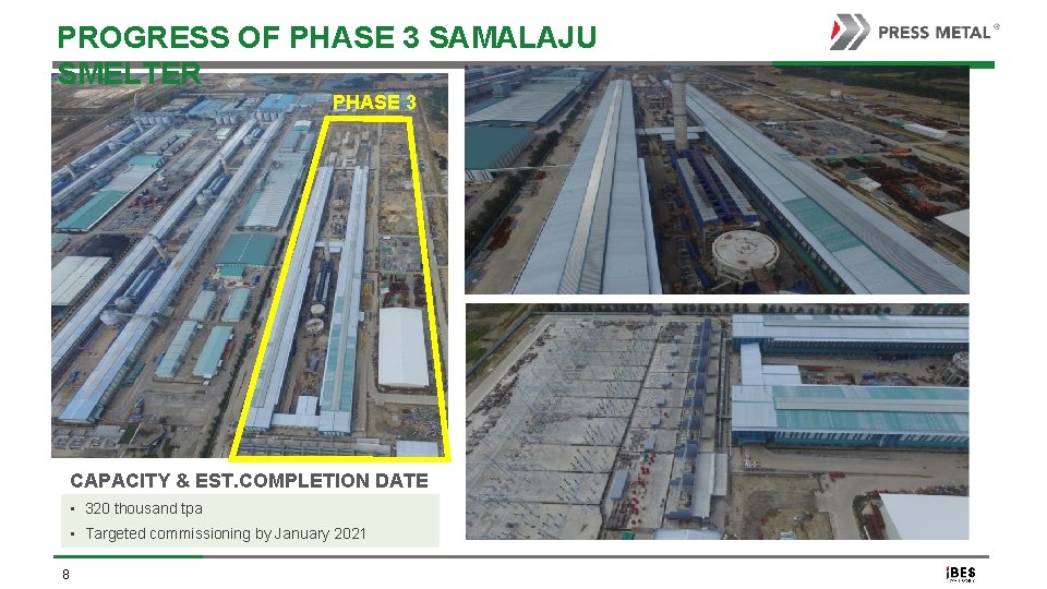 PROGRESS OF PHASE 3 SAMALAJU SMELTER PHASE 3 CAPACITY & EST. COMPLETION DATE •