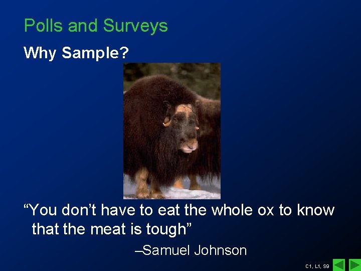 Polls and Surveys Why Sample? “You don’t have to eat the whole ox to Polls and Surveys Why Sample? “You don’t have to eat the whole ox to