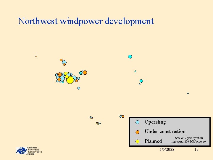 Northwest windpower development Operating Under construction Planned Area of legend symbols represents 200 MW