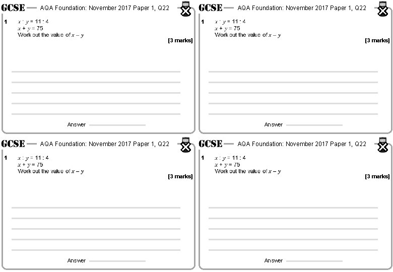 AQA Foundation: November 2017 Paper 1, Q 22 1 [3 marks] Answer 