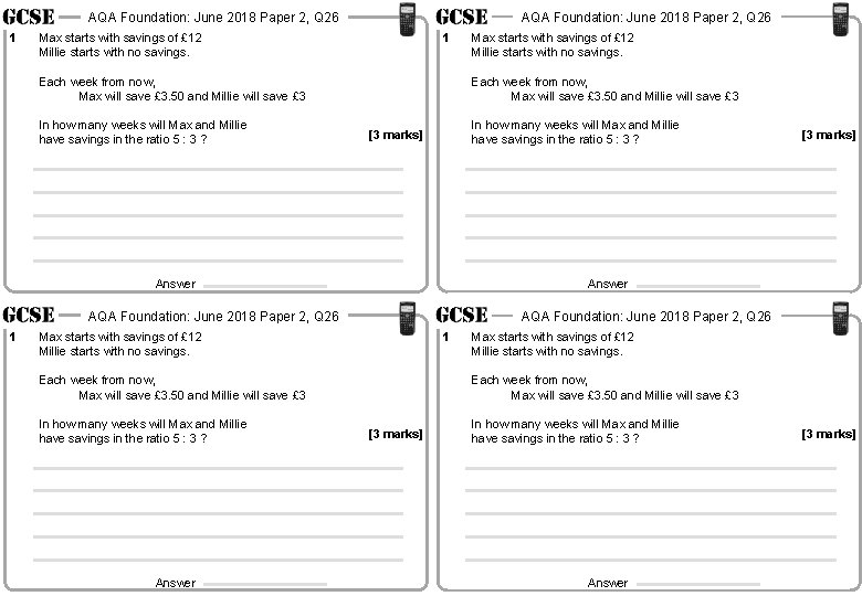 AQA Foundation: June 2018 Paper 2, Q 26 1 Max starts with savings of
