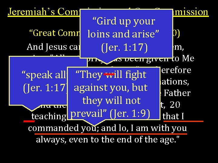 Jeremiah’s Commission and Our Commission “Gird up your “Great Commission” (Mattarise” 28: 18 -20)