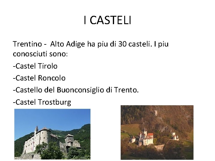 I CASTELI Trentino - Alto Adige ha piu di 30 casteli. I piu conosciuti