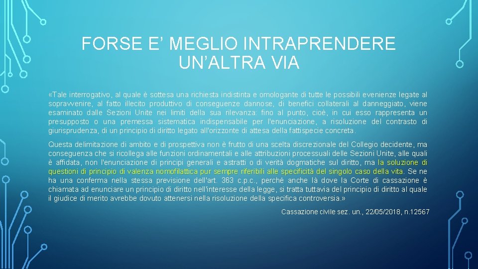 FORSE E’ MEGLIO INTRAPRENDERE UN’ALTRA VIA «Tale interrogativo, al quale è sottesa una richiesta