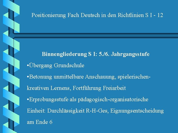Positionierung Fach Deutsch in den Richtlinien S I - 12 Binnengliederung S I: 5.