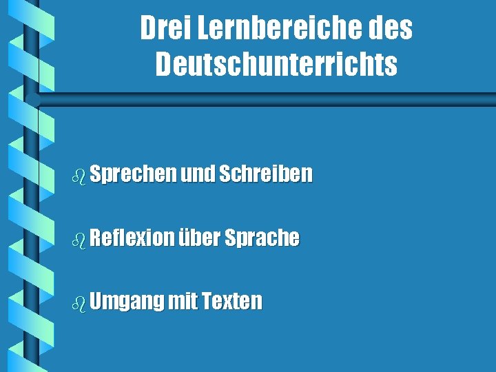 Drei Lernbereiche des Deutschunterrichts b Sprechen und Schreiben b Reflexion über Sprache b Umgang