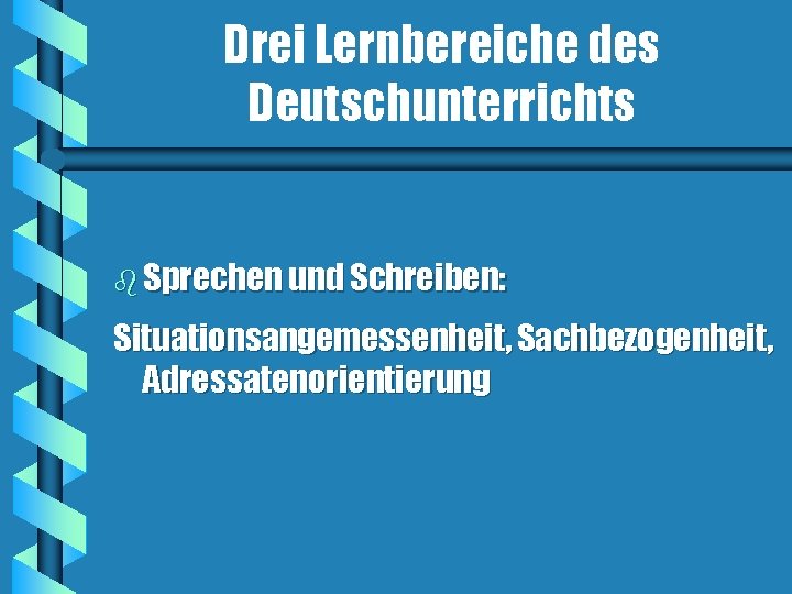 Drei Lernbereiche des Deutschunterrichts b Sprechen und Schreiben: Situationsangemessenheit, Sachbezogenheit, Adressatenorientierung 