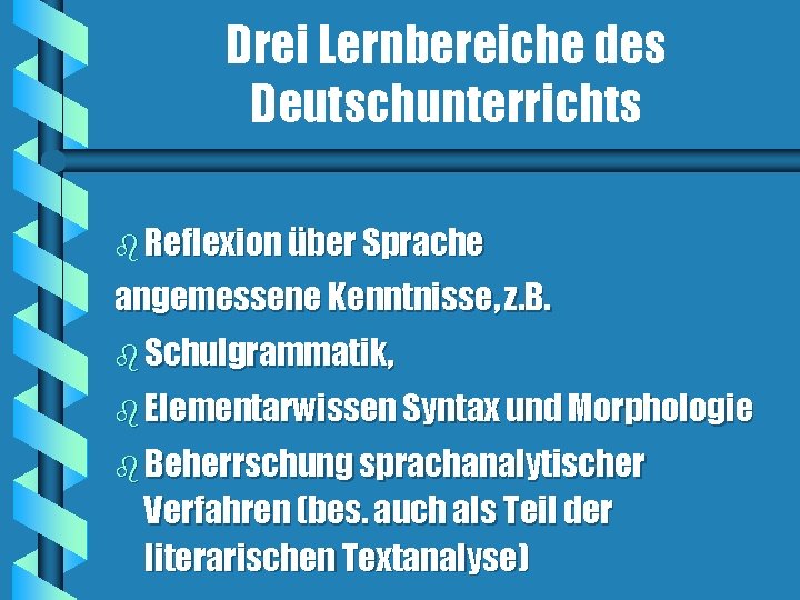 Drei Lernbereiche des Deutschunterrichts b Reflexion über Sprache angemessene Kenntnisse, z. B. b Schulgrammatik,