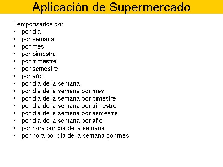 Aplicación de Supermercado Temporizados por: • por día • por semana • por mes