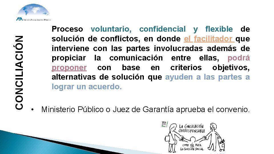 CONCILIACIÓN Proceso voluntario, confidencial y flexible de solución de conflictos, en donde el facilitador CONCILIACIÓN Proceso voluntario, confidencial y flexible de solución de conflictos, en donde el facilitador