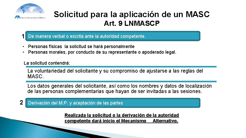Solicitud para la aplicación de un MASC Art. 9 LNMASCP 1 De manera verbal Solicitud para la aplicación de un MASC Art. 9 LNMASCP 1 De manera verbal