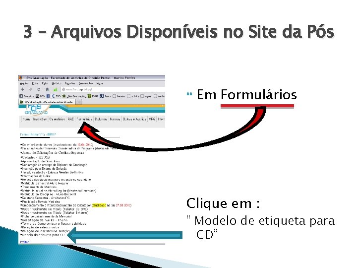 3 – Arquivos Disponíveis no Site da Pós Em Formulários Clique em : “