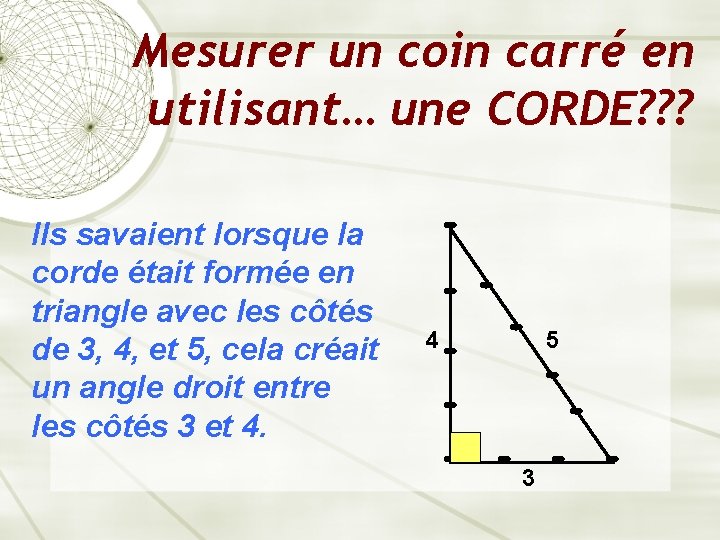 Mesurer un coin carré en utilisant… une CORDE? ? ? Ils savaient lorsque la