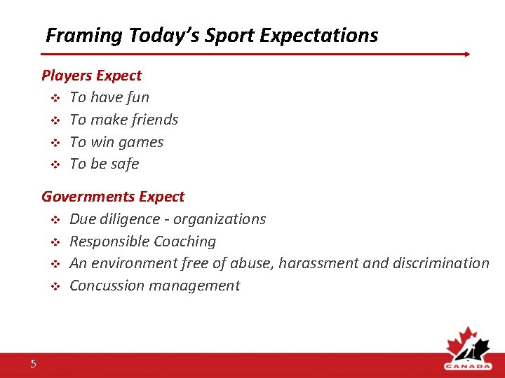 Framing Today’s Sport Expectations Players Expect v To have fun v To make friends Framing Today’s Sport Expectations Players Expect v To have fun v To make friends