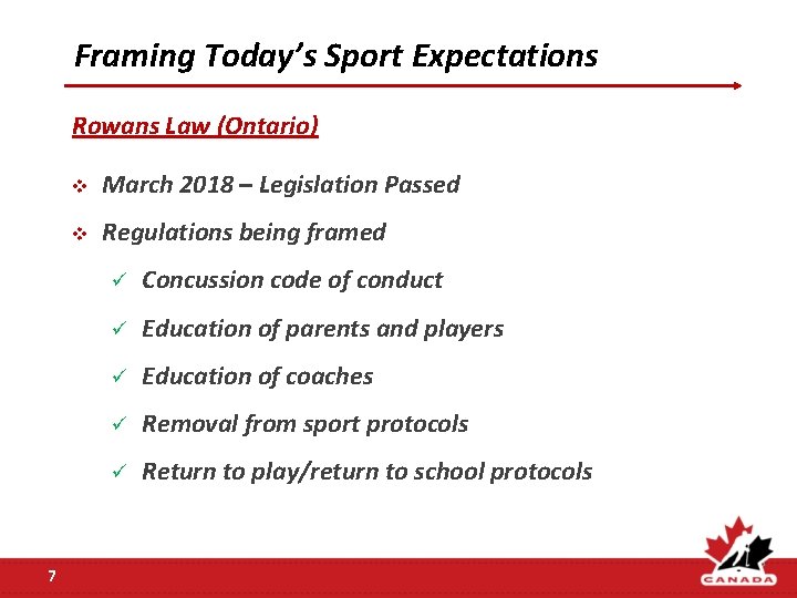 Framing Today’s Sport Expectations Rowans Law (Ontario) 7 v March 2018 – Legislation Passed Framing Today’s Sport Expectations Rowans Law (Ontario) 7 v March 2018 – Legislation Passed