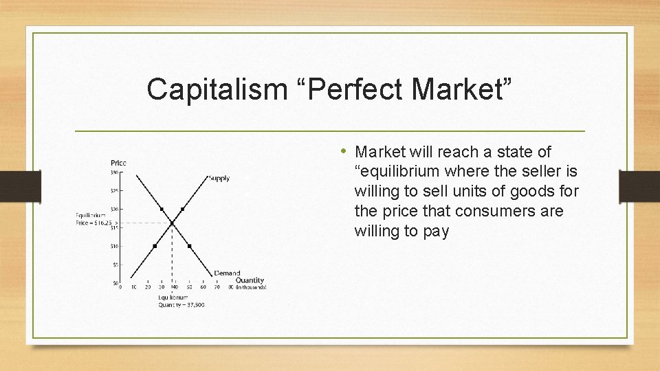 Capitalism “Perfect Market” • Market will reach a state of “equilibrium where the seller