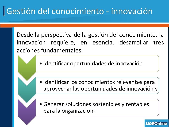 Gestión del conocimiento - innovación Desde la perspectiva de la gestión del conocimiento, la