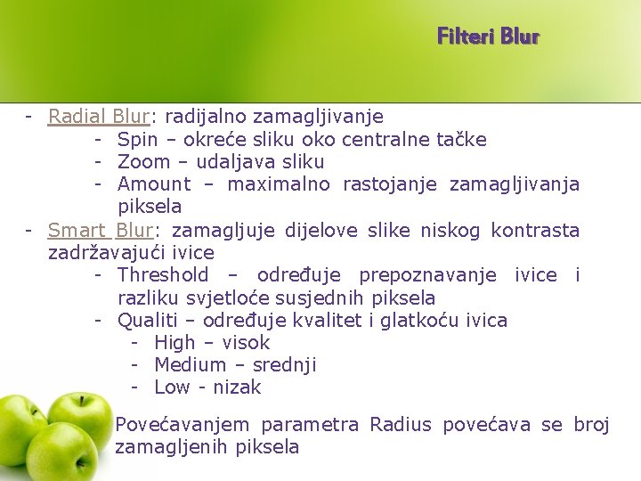 Filteri Blur - Radial - Blur: radijalno zamagljivanje Spin – okreće sliku oko centralne
