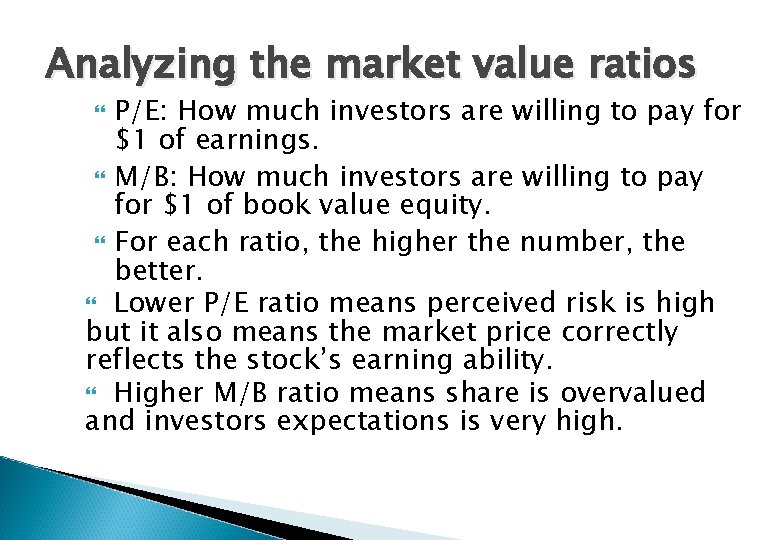 Analyzing the market value ratios P/E: How much investors are willing to pay for