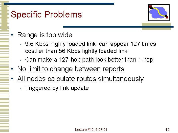 Specific Problems • Range is too wide • • 9. 6 Kbps highly loaded
